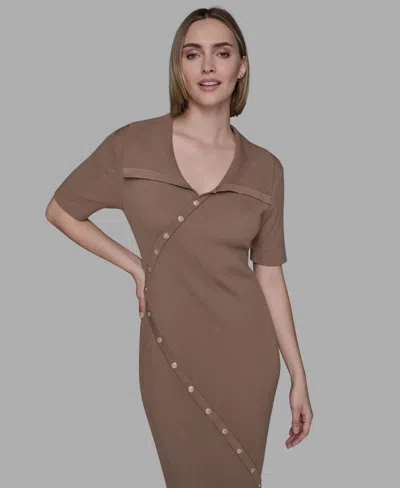Karl Lagerfeld Women's Ribbed Bodycon Dress In Brown