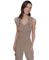 Karl Lagerfeld Women's Ribbed Button-front Sweater Tank Top