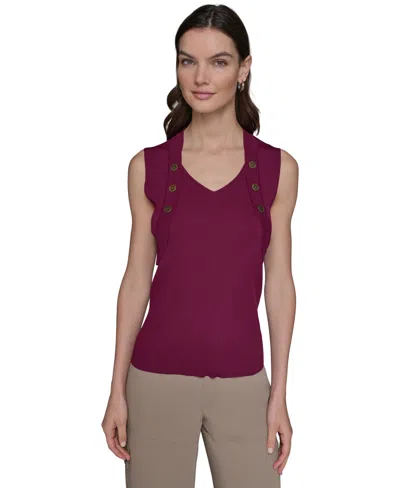 Karl Lagerfeld Women's Ribbed Button-front Sweater Tank Top In Purple