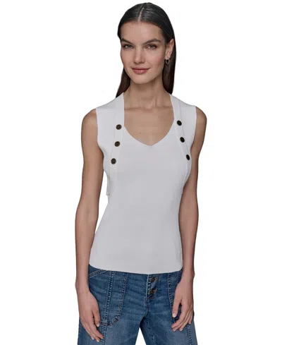 Karl Lagerfeld Women's Ribbed Button-front Sweater Tank Top In White