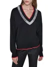Karl Lagerfeld Women's Ribbed Contrast Trim Logo Sweater In Black