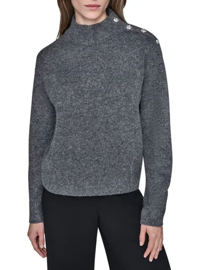 Karl Lagerfeld Women's Ribbed Mock Turtleneck Sweater In Gray