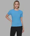 Karl Lagerfeld Women's Ribbed Short-sleeve Sweater In Blue
