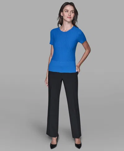 Karl Lagerfeld Women's Ribbed Short-sleeve Sweater In Blue