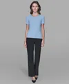 Karl Lagerfeld Women's Ribbed Short-sleeve Sweater In Blue