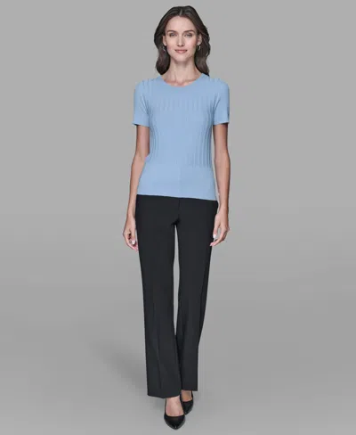 Karl Lagerfeld Women's Ribbed Short-sleeve Sweater In Blue