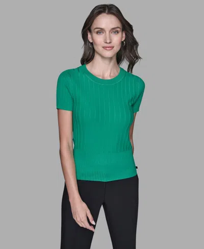 Karl Lagerfeld Women's Ribbed Short-sleeve Sweater In Green