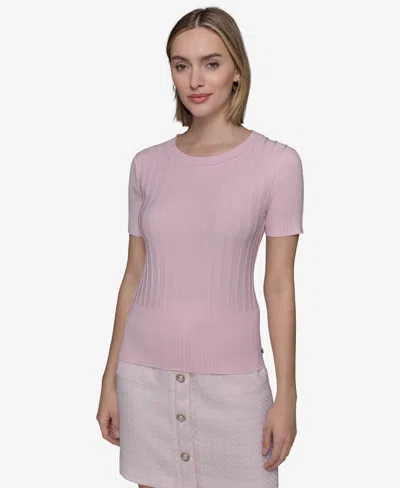 Karl Lagerfeld Women's Ribbed Short-sleeve Sweater In Parfait Pink