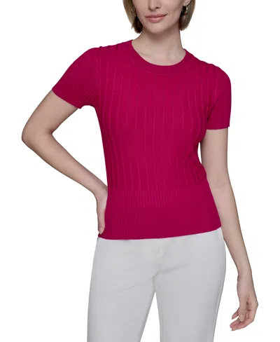 Karl Lagerfeld Women's Ribbed Short-sleeve Sweater In Multi