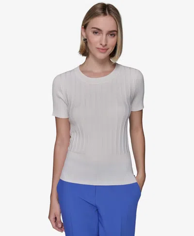 Karl Lagerfeld Women's Ribbed Short-sleeve Sweater In Soft White