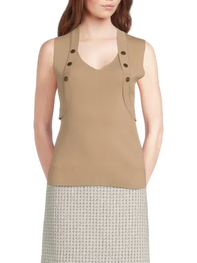 Karl Lagerfeld Women's Ribbed Sleeveless Top In Brown