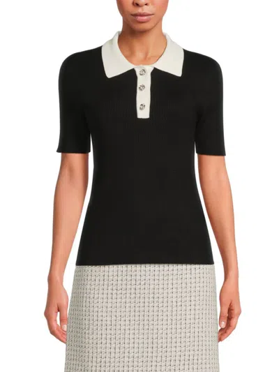 Karl Lagerfeld Women's Ribbed Slim-fit Polo Top In Multi