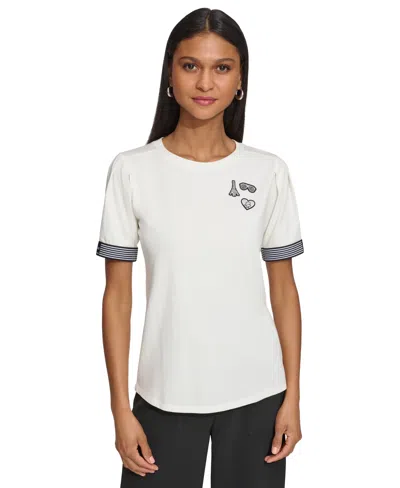 Karl Lagerfeld Women's Round-neck Short-sleeve Logo Top In Soft White