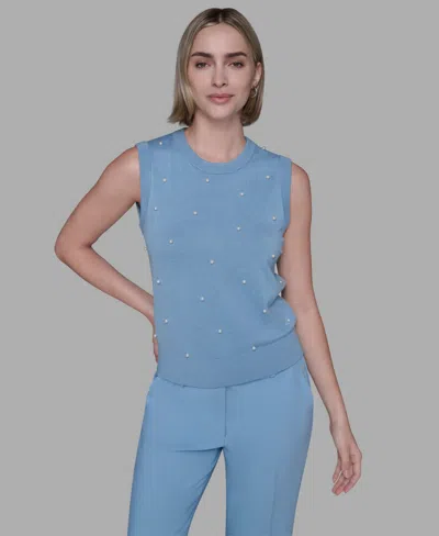 Karl Lagerfeld Women's Round Neck Top In Blue