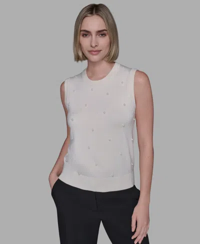 Karl Lagerfeld Women's Round Neck Top In White