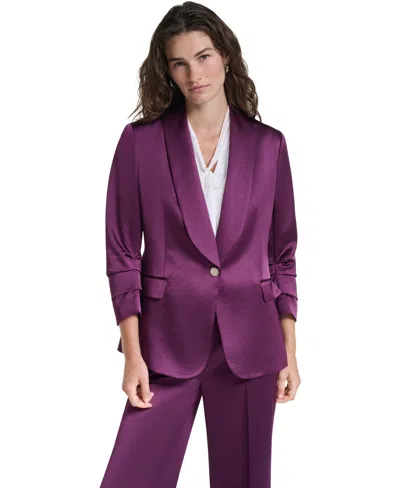 Karl Lagerfeld Women's Ruched 3/4-sleeve Shawl Collar Blazer In Purple