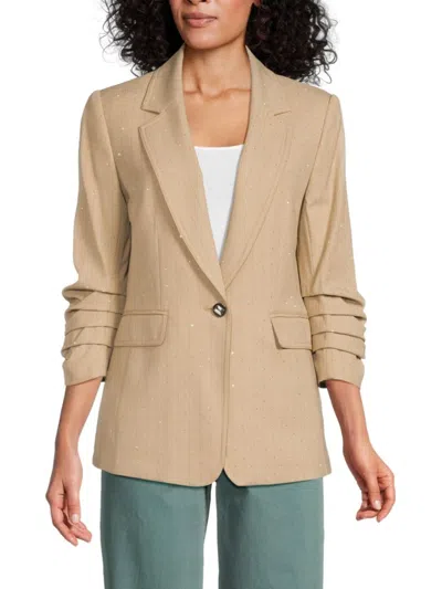 Karl Lagerfeld Women's Ruched-sleeve Tailored Blazer In Brown