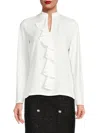 Karl Lagerfeld Women's Ruffled Long-sleeve Blouse In Soft White
