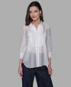 Karl Lagerfeld Women's Ruffle Button Woven Collar Neck Top In White