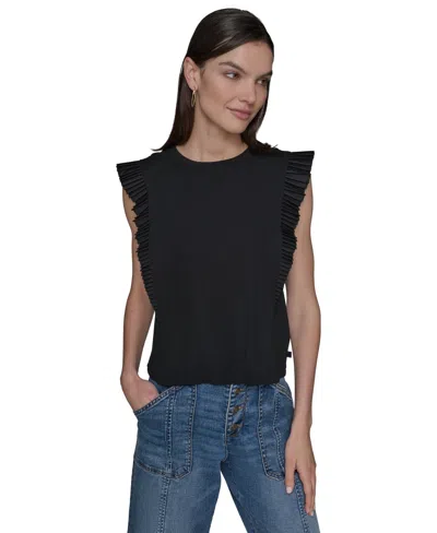 Karl Lagerfeld Women's Ruffle-sleeve Knit Top In Black