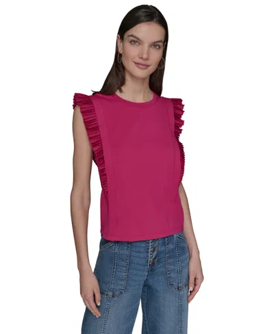 Karl Lagerfeld Women's Ruffle-sleeve Knit Top In Pink