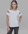 Karl Lagerfeld Women's Ruffle-sleeve Pull-on Top In White