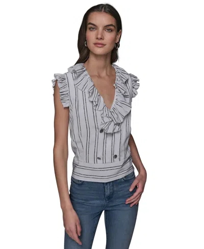 KARL LAGERFELD WOMEN'S RUFFLE-TRIM STRIPED TOP