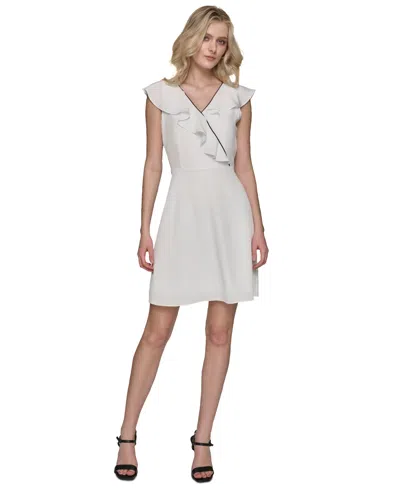 Karl Lagerfeld Women's Ruffled Cap-sleeve A-line Dress In Soft White