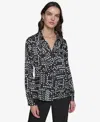 Karl Lagerfeld Women's Ruffled Dot-print Blouse In Black,soft White Multi