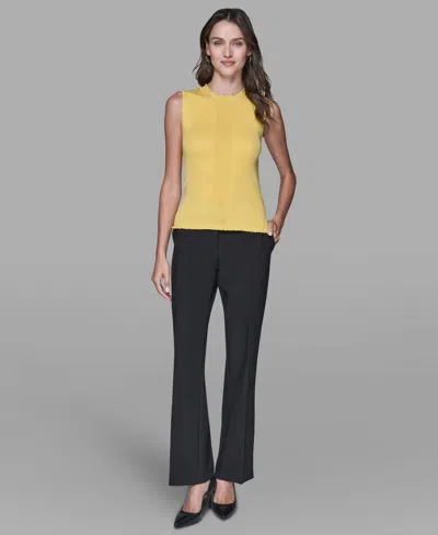 Karl Lagerfeld Women's Ruffled Rib-knit Sleeveless Top In Yellow