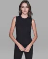 Karl Lagerfeld Women's Ruffled Rib-knit Sleeveless Top In Black