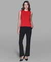 Karl Lagerfeld Women's Ruffled Rib-knit Sleeveless Top In Red