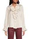 Karl Lagerfeld Women's Ruffled Satin Blouse In White