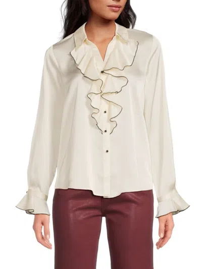 Karl Lagerfeld Women's Ruffled Satin Blouse In White