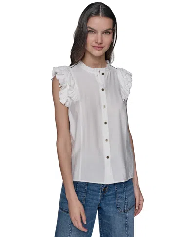 Karl Lagerfeld Women's Ruffled-sleeve Button-front Blouse