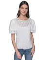 Karl Lagerfeld Women's Ruffled-sleeve Lace Top In White