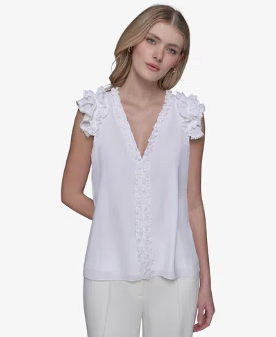 Karl Lagerfeld Women's Ruffled Sleeveless Top In White