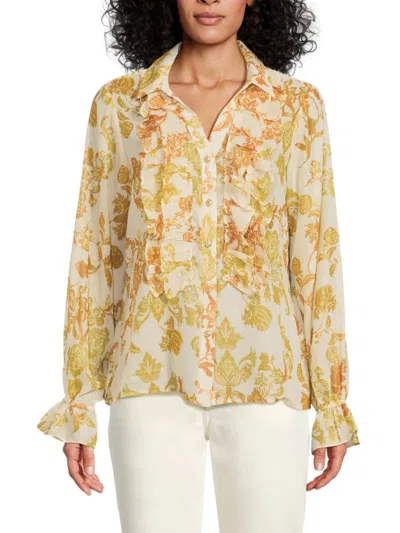 Karl Lagerfeld Women's Ruffled-trim Floral Shirt In Multi