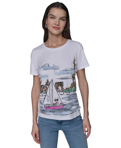 KARL LAGERFELD WOMEN'S SAILING CHOUPETTE GRAPHIC T-SHIRT