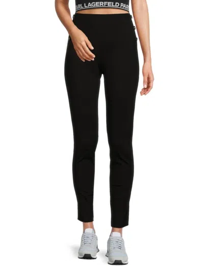 Karl Lagerfeld Women's Sailor Button Ankle Pants In Black