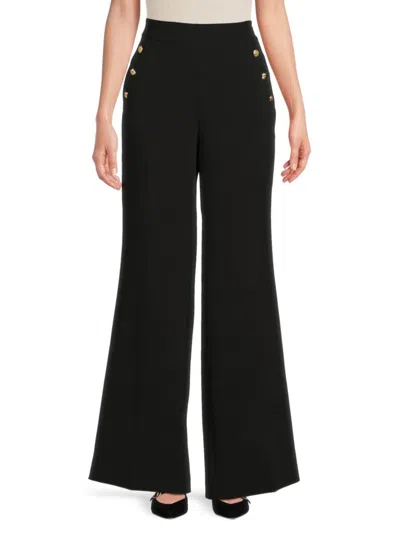 Karl Lagerfeld Women's Sailor Button Wide-leg Pants In Black