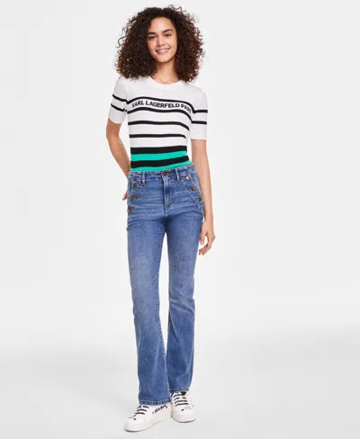 Karl Lagerfeld Women's Sailor Flared-leg Jeans In Sapphire Blue Wash