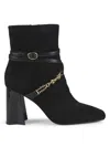 Karl Lagerfeld Women's Sanchez 85mm Chain Buckle Zip Booties In Black