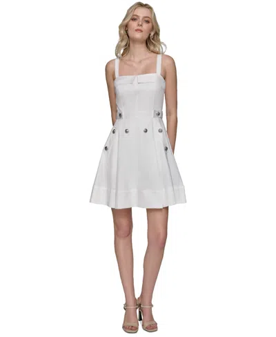 Karl Lagerfeld Women's Sateen Square-neck Dress In Soft White