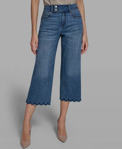 Karl Lagerfeld Women's Scallop Cropped Denim Pants In Blue