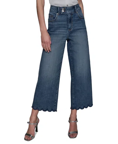 KARL LAGERFELD WOMEN'S SCALLOP-EDGE CROPPED JEANS