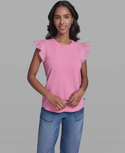 KARL LAGERFELD WOMEN'S SCALLOP TRIM BOAT NECK TOP
