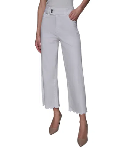Karl Lagerfeld Women's Scalloped-edge Cropped Jeans In White Denim