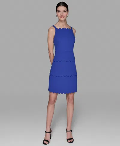 Karl Lagerfeld Women's Scalloped-trim Square-neck Sheath Dress