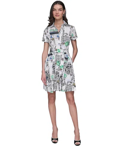 Karl Lagerfeld Women's Scenic-printed Shirtdress In Soft White  Chambray